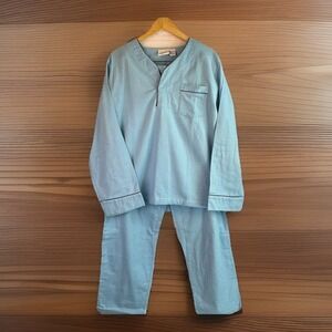 The Vermont Country Store Men's Flannel Pajama Set Blue M 100% Cotton Retro